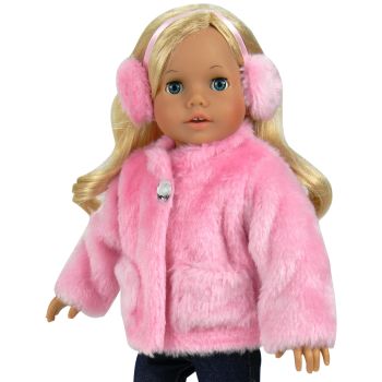 Sophia's 18" Doll Fur Coat & Earmuff Headband - Pink - 21 x 17 x 6 cm