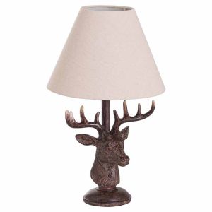 Stag Head Table Lamp with Linen Shade - Resin - L28 x W28 x H48 cm - Brown