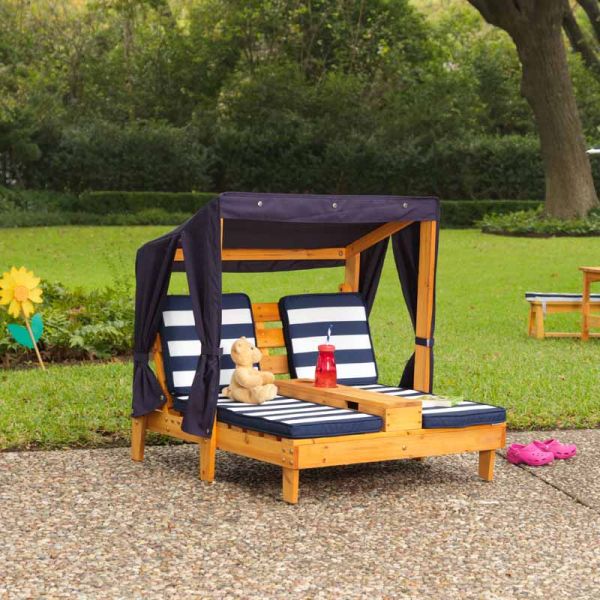 Double Chaise Lounge with Cup Holders Honey Navy Children s Furniture