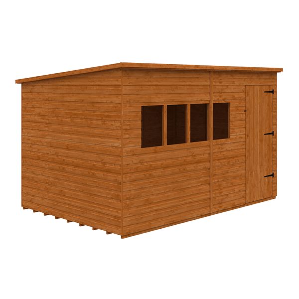 12 x 8 Feet Deluxe Pent 12mm Shed - Solid Wood/Softwood/Pine - L355 x W235 x H217.3 cm - Burnt Orange