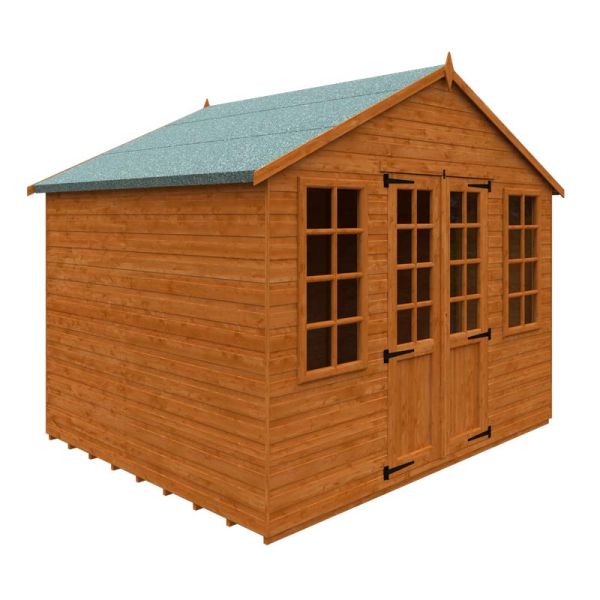 8 x 10 Feet Summerhouse 12mm Shed - Solid Wood/Softwood/Pine - L235 x W295 x H257.7 cm - Burnt Orange