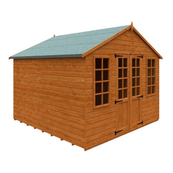 10 x 10 Feet Summerhouse 12mm Shed - Solid Wood/Softwood/Pine - L295 x W295 x H257.7 cm - Burnt Orange