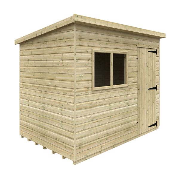 9 x 6 Feet Tanalised Deluxe Pent 16mm Shed - Solid Wood/Softwood/Pine - L265 x W175 x H207.3 cm - Green