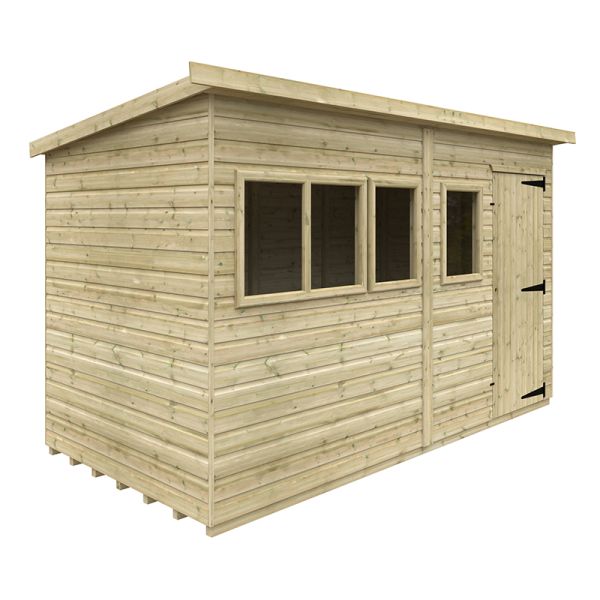 12 x 6 Feet Tanalised Deluxe Pent 16mm Shed - Solid Wood/Softwood/Pine - L355 x W175 x H207.3 cm - Green