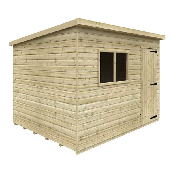 10 x 8 Feet Tanalised Deluxe Pent 16mm Shed - Solid Wood/Softwood/Pine - L295 x W235 x H207.3 cm - Green