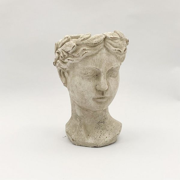 Outdoor Bust Pot Ornament - L21 x W24 x H35 cm - Cream Cement