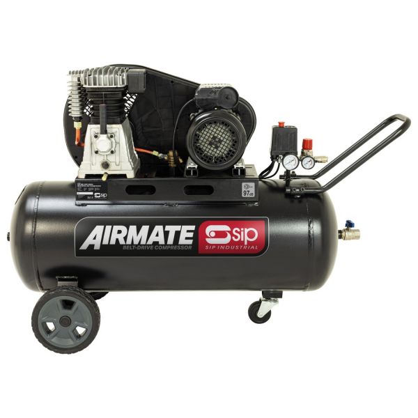 SIP BD 3HP 100 Litre Belt Drive Compressor - L46 x W120 x H85 cm - Black