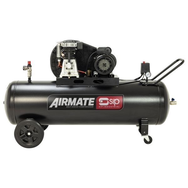 SIP BD 3HP 200 Litre Belt Drive Compressor - L41 x W158 x H82 cm - Black