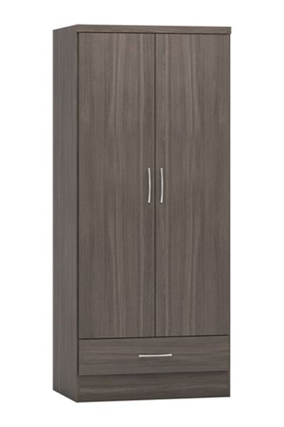 Nevada 2 Door 1 Drawer Wardrobe - L52 x W78 x H182.5 cm - Black Wood Grain