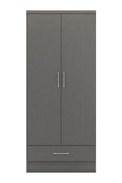 Nevada 2 Door 1 Drawer Wardrobe - L52 x W78 x H182.5 cm - 3D Effect Grey