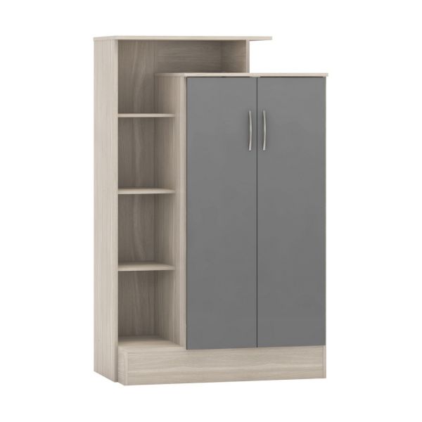 Nevada Petite Open Shelf Wardrobe - L52 x W90 x H145 cm - Grey Gloss/Light Oak Effect Veneer