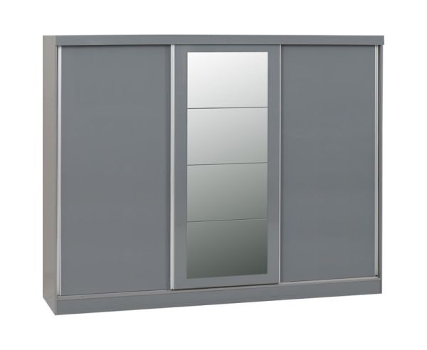 Nevada 3 Door Sliding Wardrobe - L62 x W242.5 x H194 cm - Grey Gloss