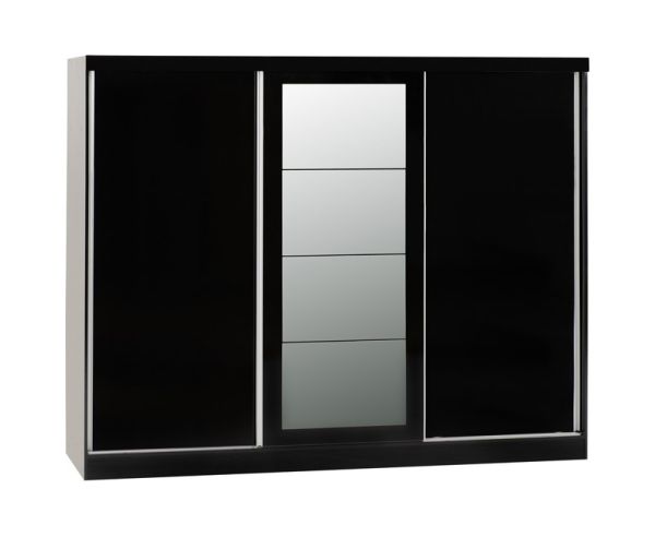 Nevada 3 Door Sliding Wardrobe - L62 x W242.5 x H194 cm - Black Gloss