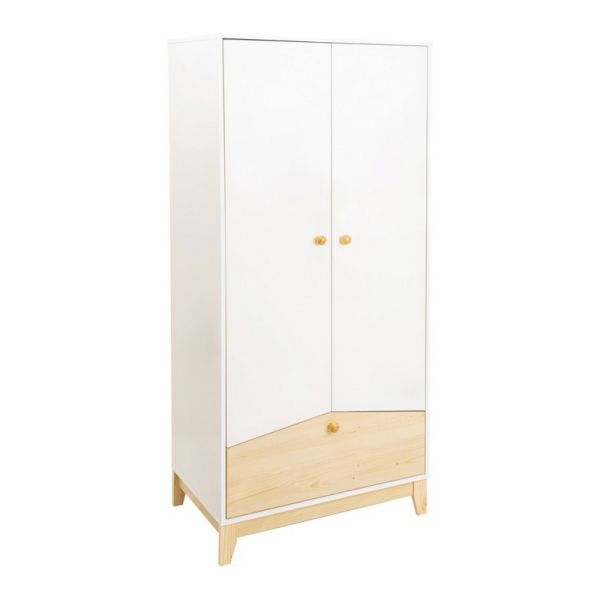 Cody 2 Door 1 Drawer Wardrobe - L50.5 x W80 x H177 cm - White/Pine Effect