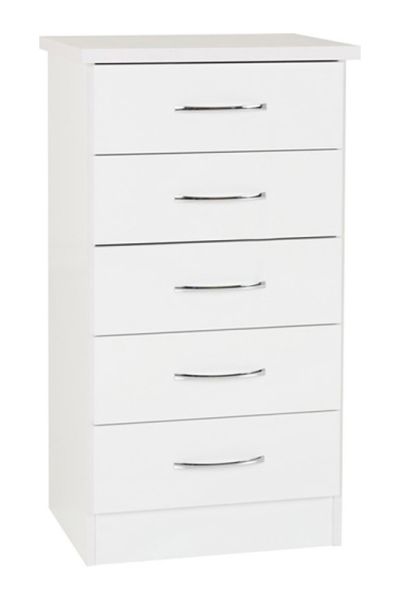 Nevada 5 Drawer Narrow Chest - L40 x W50 x H93 cm - White Gloss