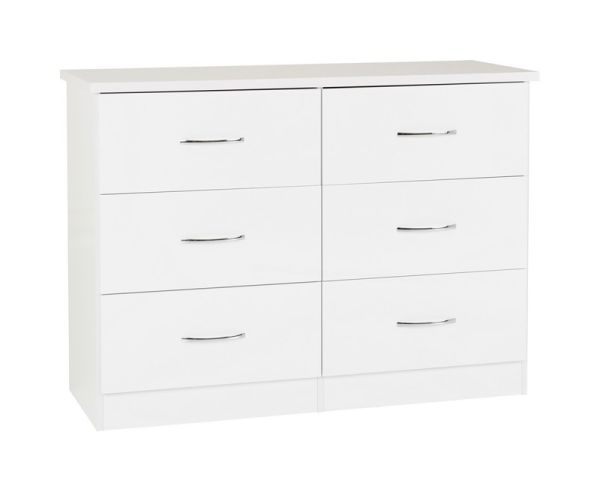 Nevada 6 Drawer Chest - L46 x W120 x H89.5 cm - White Gloss