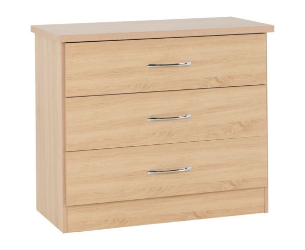 Nevada 3 Drawer Chest - L40 x W81 x H70.5 cm - Sonoma Oak Effect