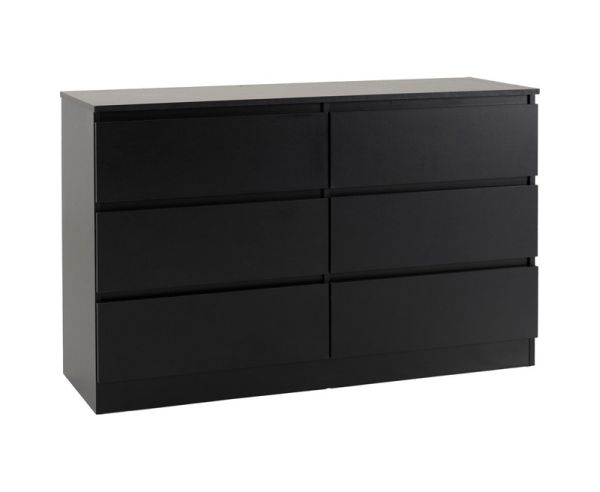 Malvern 6 Drawer Chest - L40 x W121.5 x H77 cm - Black