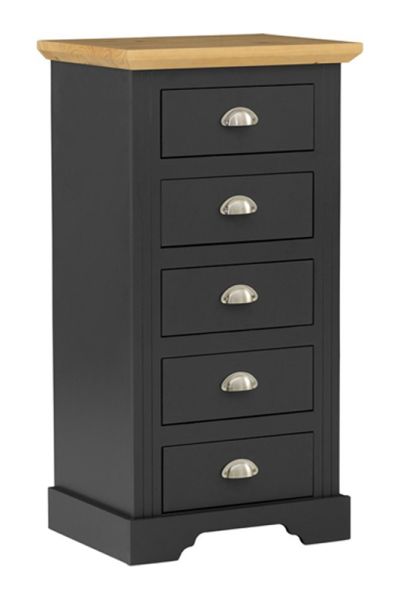 Toledo 5 Drawer Narrow Chest - L40 x W52.5 x H102 cm - Grey/Oak Effect