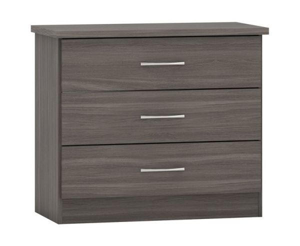 Nevada 3 Drawer Chest - L40 x W81 x H70.5 cm - Black Wood Grain