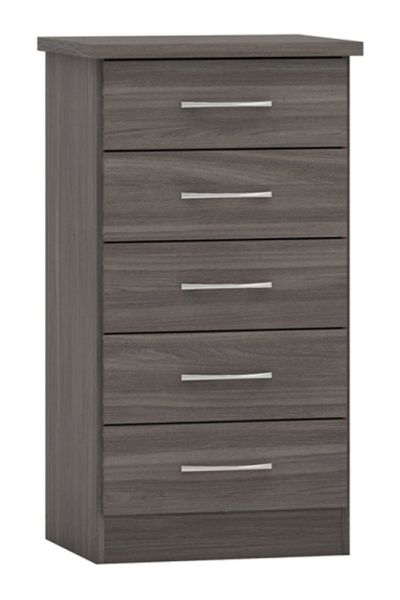 Nevada 5 Drawer Narrow Chest - L40 x W50 x H93 cm - Black Wood Grain