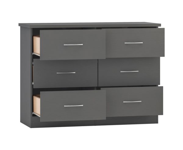 Nevada 6 Drawer Chest - L46 x W120 x H89.5 cm - 3D Effect Grey