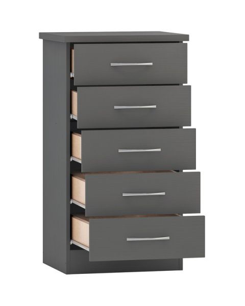 Nevada 5 Drawer Narrow Chest - L40 x W50 x H93 cm - 3D Effect Grey