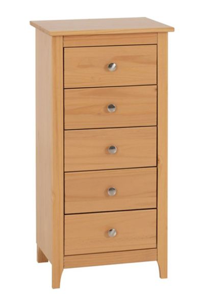 Oslo 5 Drawer Narrow Chest - L35 x W46 x H93.5 cm - Antique Pine