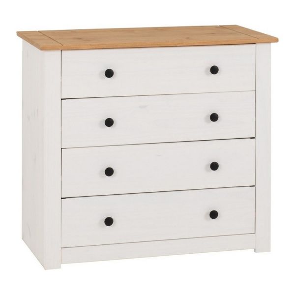 Panama 4 Drawer Chest - L40.5 x W80 x H73 cm - White/Natural Wax