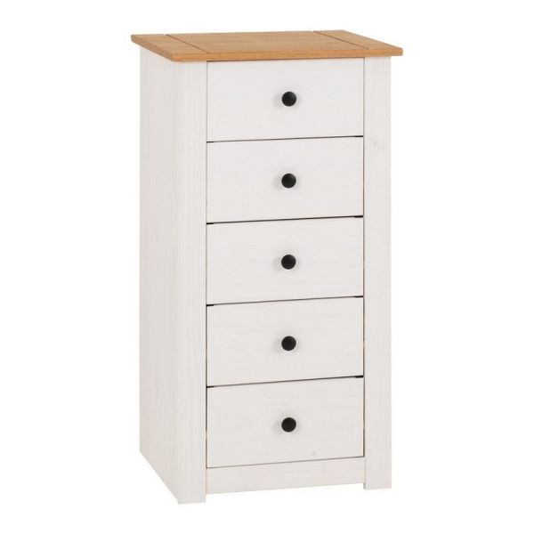 Panama 5 Drawer Chest - L44 x W46 x H89.5 cm - White/Natural Wax