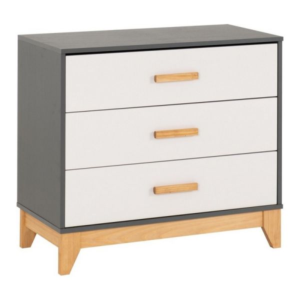 Cleveland 3 Drawer Chest - L40 x W80 x H73 cm - White/Grey Metal Effect