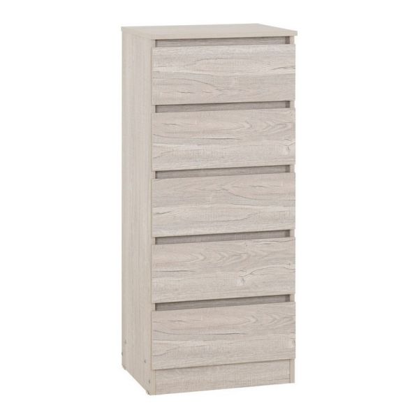 Malvern 5 Drawer Narrow Chest - L40 x W48 x H114 cm - Urban Snow