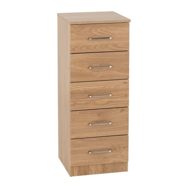 Dakota 5 Drawer Narrow Chest - L36 x W35 x H90.5 cm - Oak