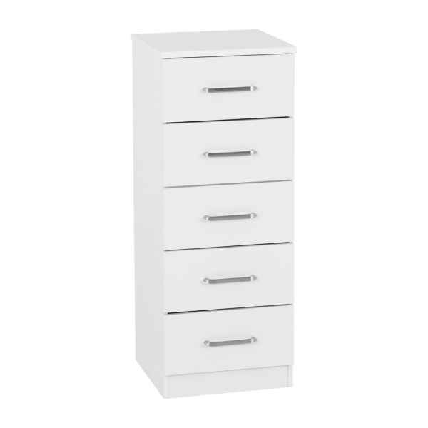 Dakota 5 Drawer Narrow Chest - L36 x W35 x H90.5 cm - White
