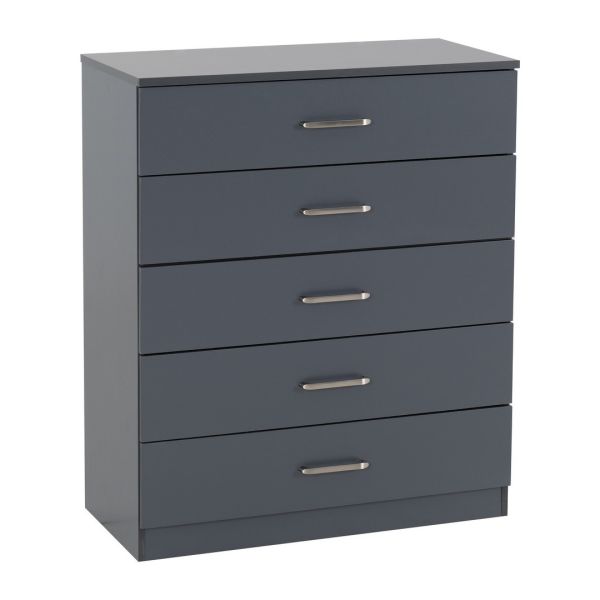 Dakota 5 Drawer Chest - L36 x W75 x H90.5 cm - Dark Grey