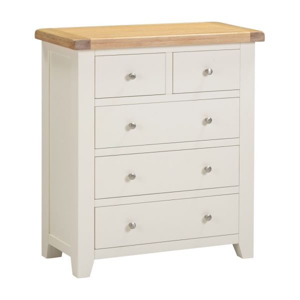 Windsor 3+2 Drawer Chest - L40 x W85 x H96.5 cm - Ivory/Oak
