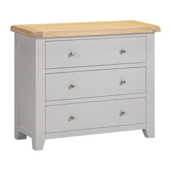 Windsor 3 Drawer Chest - L40 x W97 x H81 cm - Pebble Grey/Oak