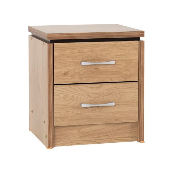 Charles Indoor 2 Drawer Bedside Table - Wood - L40 x W44 x H48 cm - Oak Effect Veneer