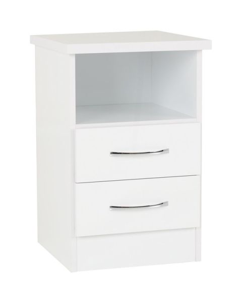 Nevada 2 Drawer Bedside - L40 x W40 x H61 cm - White Gloss