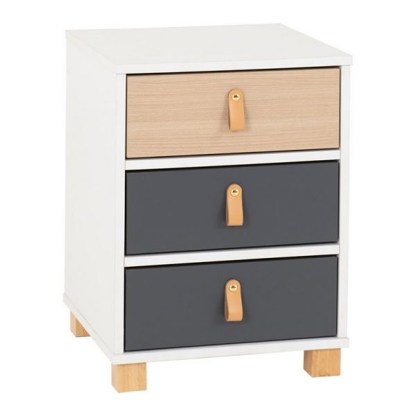 Brooklyn 3 Drawer Bedside - L40 x W40 x H54.5 cm - Oak Effect/Grey