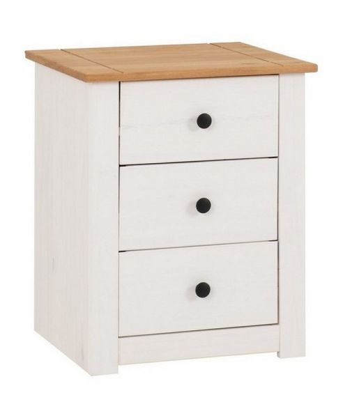 Panama 3 Drawer Bedside - L40.5 x W46.5 x H57 cm - White/Natural Wax