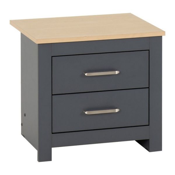 Portland 2 Drawer Bedside - L40 x W50 x H46 cm - Grey/Oak Effect