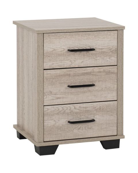 Oliver 3 Drawer Bedside - L40 x W45 x H60.5 cm - Light Oak Effect