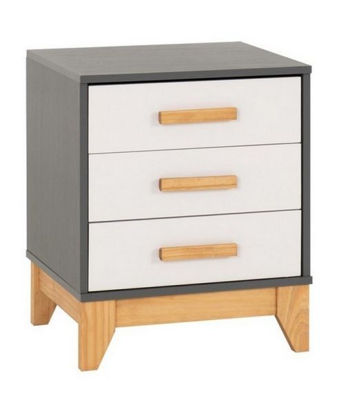 Cleveland 3 Drawer Bedside - L40 x W46.5 x H57 cm - White/Grey Metal Effect