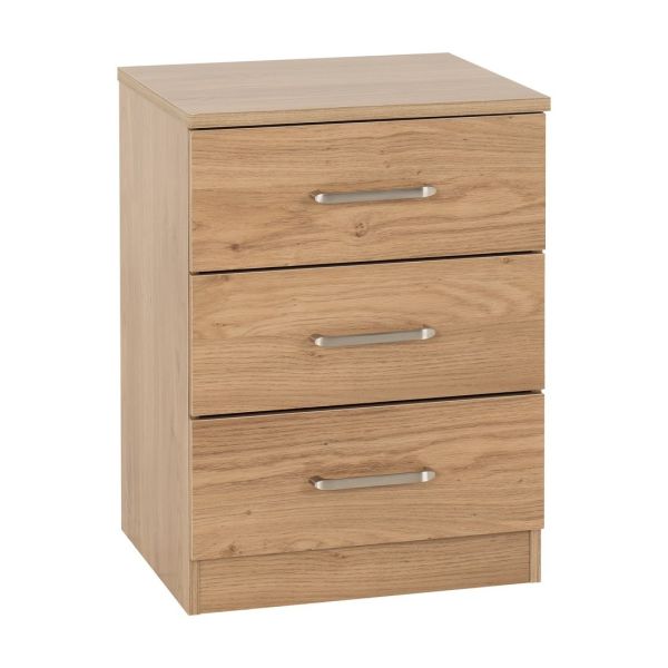 Dakota 3 Drawer Bedside - L36 x W40 x H55.5 cm - Oak