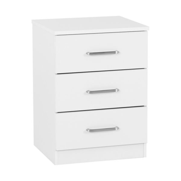 Dakota 3 Drawer Bedside - L36 x W40 x H55.5 cm - White