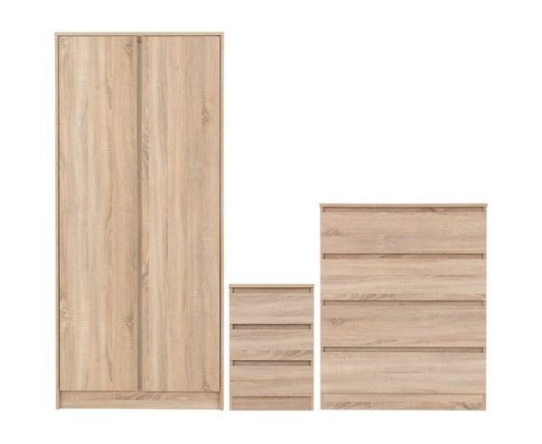 Malvern Trio Bedroom Set - L50.5 x W80 x H180 cm - Sonoma Oak Effect