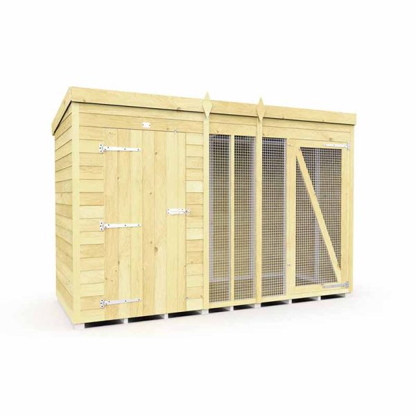 10ft X 4ft Dog Kennel and Run Full Height - Wood - L118 x W302 x H201 cm