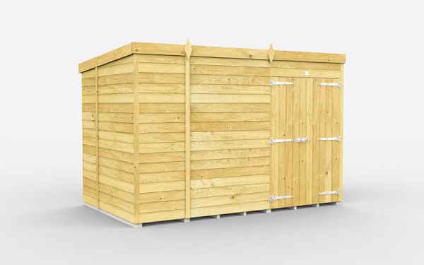 10 x 6 Feet Pent Shed - Double Door Without Windows - Wood - L178 x W302 x H201 cm