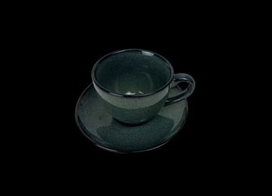 180ml Hamuza Verde Teacup and Saucer - Stoneware - Blue/Grey